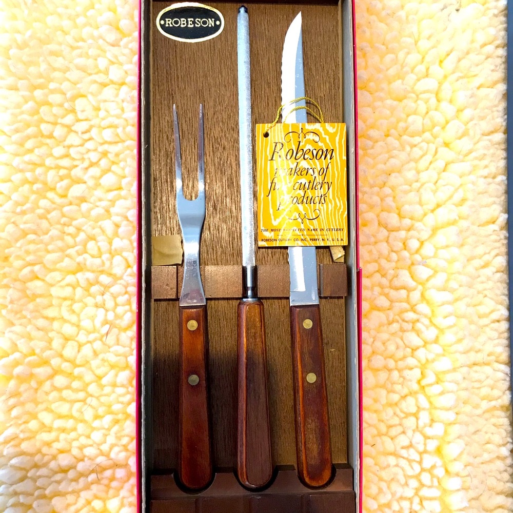 Vintage Robeson Carving Set 🦃 Knife Fork Sharpener in Original Box 🦃